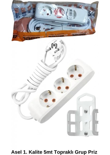 5 Metre Askı Aparatlı Topraklı 3lü Grup Priz -AST305