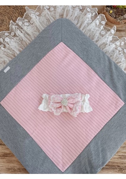 Yenidoğan Teri Cotton Taç Nakışlı Prizma Taş Kundak Bebek Battaniyesi Pembe fırsatları