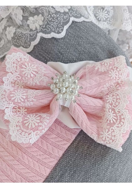 Yenidoğan Teri Cotton Taç Nakışlı Prizma Taş Kundak Bebek Battaniyesi Pembe