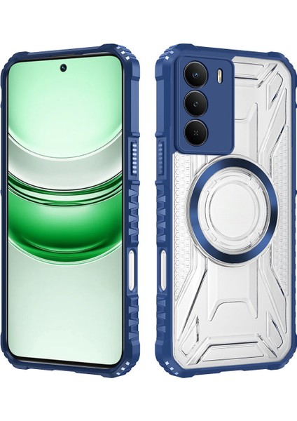 Case For Realme 14X Için Manyetik Halkalı Şeffaf Akrilik Darbeye Dayanıklı Koruyucu Kılıf-Mavi (Yurt Dışından)