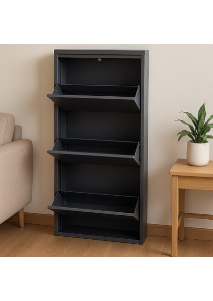 3 Lü Ahşap Desenli Kilitli Metal Ayakkabılık Karlıhome modelleri