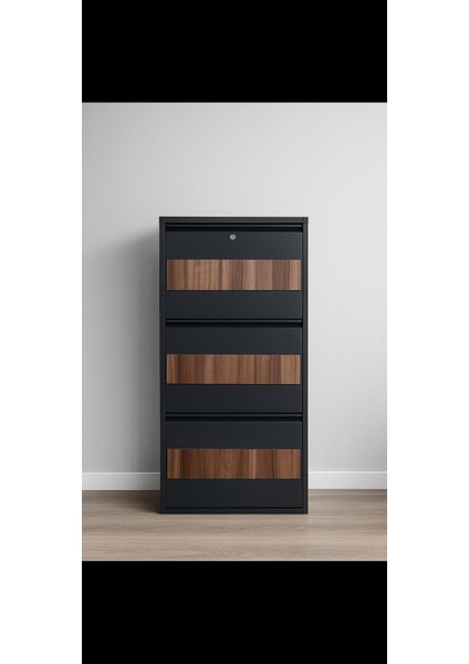 3 Lü Ahşap Desenli Kilitli Metal Ayakkabılık Karlıhome fırsatları