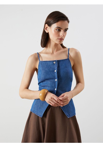 Yeni Sezon Kare Yaka Kadın Jean Yelek