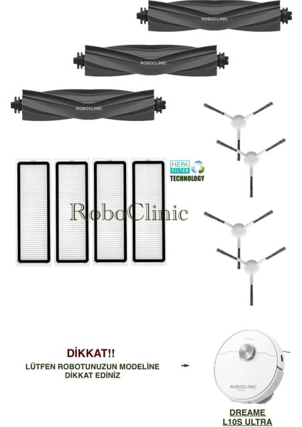Dreame Bot L10S Ultra Robot Süpürge Uyumlu Yedek Fırça, Hepa Filtre - 11 Parça