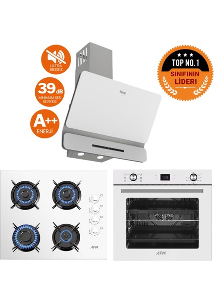 ve Afm Tech Markalı / Liora Beyaz Ultra Sessiz 600M3 Ankastre Set( D081-SA + FM2201 +FM7701)