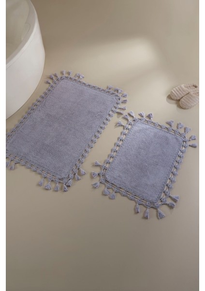 Mor %100 Pamuk Banyo Paspası 2'li, 40X60 ve 60X90 Boyutlarında, Şık ve Yumuşak.
