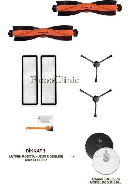 Xiaomi Robot Vacuum S20+ / S20 Plus Robot Süpürge Uyumlu Yedek Fırça, Hepa Filtre Seti - 8 Parça
