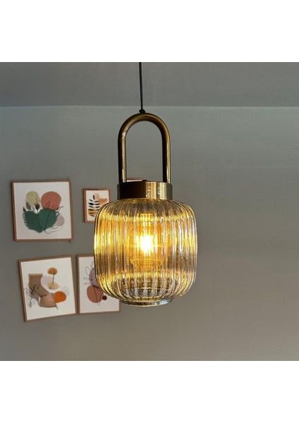 Bag Füme Cam Tekli Avize Eskitme Kilit Başlık Retro Sarkıt Lamba Restoran Salon Aydınlatma