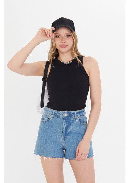 Lacivert Kadın Premium Doku Fitilli Pamuklu Atlet