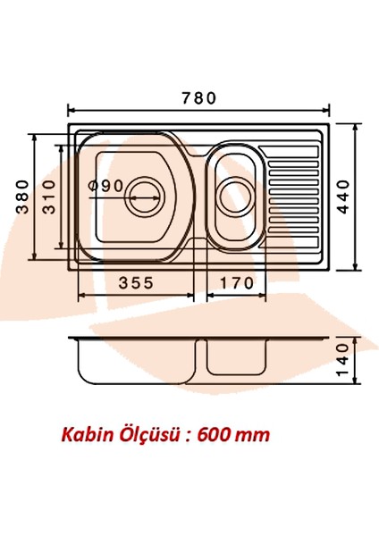 78 x 44 Mutfak Eviyesi 7844GR Keten Sağ Damlalıklı fiyatları
