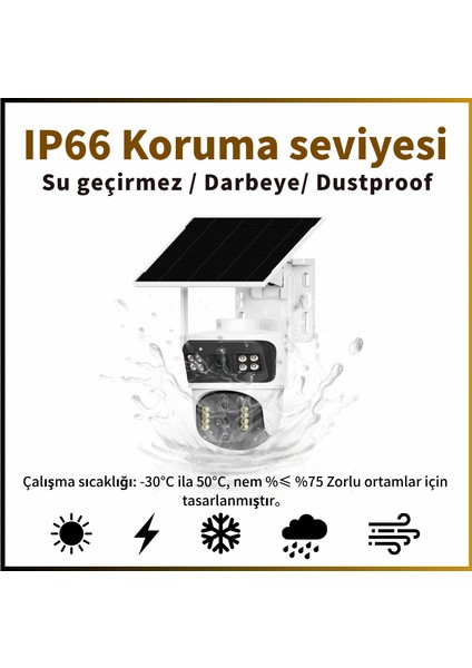 6mp Çift Lensli, Sım Kart & Güneş Enerjili Destekli, Tam Renkli Gece Görüşlü, Çift Yönlü Konuşma, Aı Hareket Algılama, IP66 Su & Toz Dayanımlı, 7/24 Sürekli Kayıt Yapabilen, 2'li Güvenlik modelleri