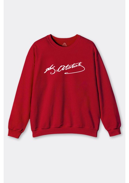 Kırmızı Sweat Mustafa Kemal Atatürk Imzası 29 Ekim 10 Kasım Imza Baskılı Sweatshirt