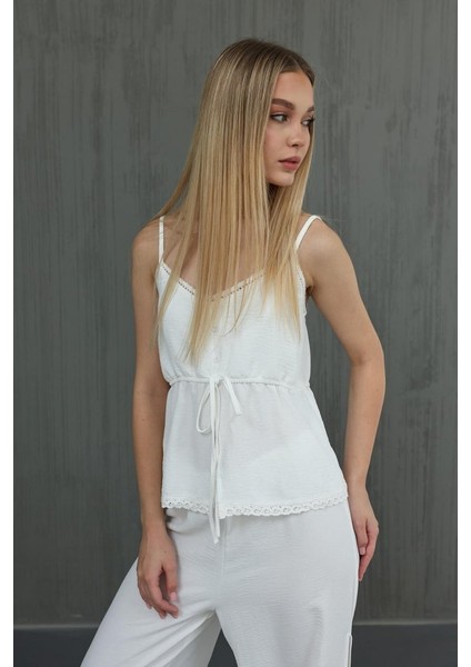 Fiyonklu Bluz Takım - Beyaz