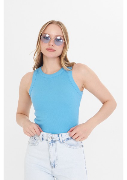 Lacivert Kadın Premium Doku Fitilli Pamuklu Atlet