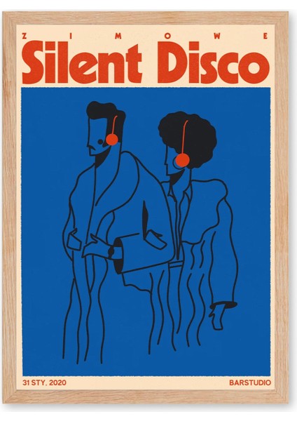 Silent Disco Poster - Doğal Ahşap Çerçeveli Tablo fırsatları