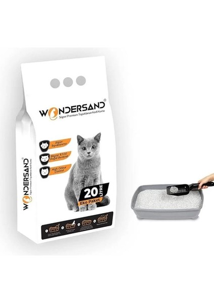 20 Lt Beyaz Bentonit Ince Tane Kokusuz Süper Topaklanan Premium Kedi Kumu
