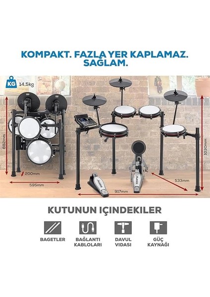 Nitro Max Kit - Elektronik Davul Seti, Dijital Bateri, Sessiz Mesh Pedli, 10 Inç Çift Bölgeli