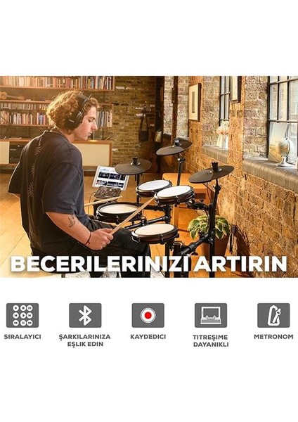 Nitro Max Kit - Elektronik Davul Seti, Dijital Bateri, Sessiz Mesh Pedli, 10 Inç Çift Bölgeli