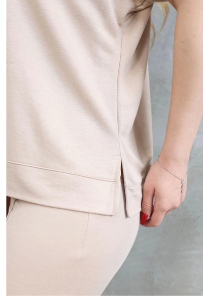 Osy Modal Yumuşak Dokulu Kumaş Bisiklet Yaka Kısa Kollu Takım - Bej fiyatları