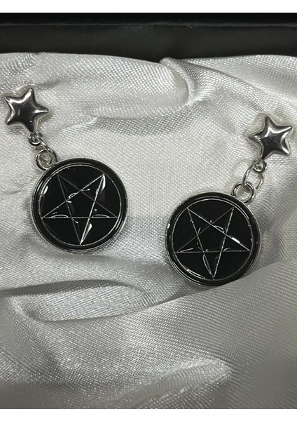 Gotik Siyah Pentagram Küpe