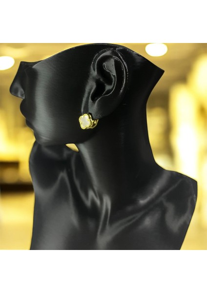 925 Ayar Gümüş Altın Kaplama Sedef Taşlı Şanslı Yonca Van Cleef Küpe modelleri