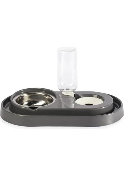 Hazneli Kedi-Köpek Mama ve Su Kabı Seti 500ML Gri
