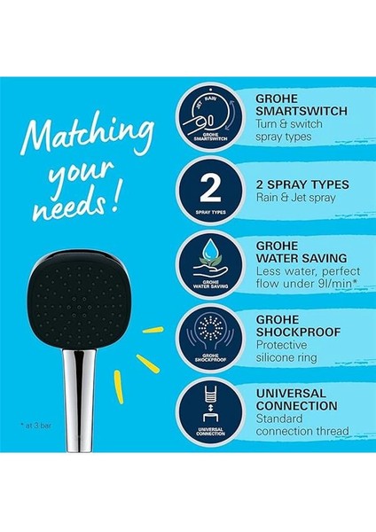 Vitalio Comfort 110 El Duşu, 2 Akışlı (Yağmur & Jet), Smartswitch, 110MM Kare Duş Başlığı indirimleri