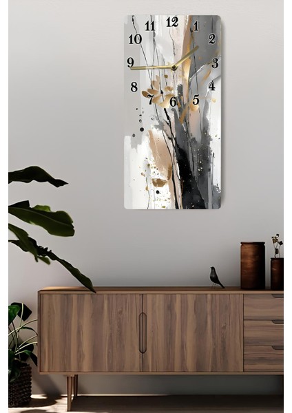 Temperli Cam Tablo Saat – Siyah Bej Soyut Füzyon Deseni (30X60CM) – Uv Baskı– CUSD096 fiyatları