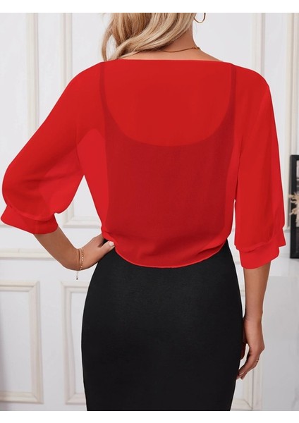 Kadın Truvakar Kollu Önden Bağlamalı Kısa Şifon Bolero Ceket modelleri