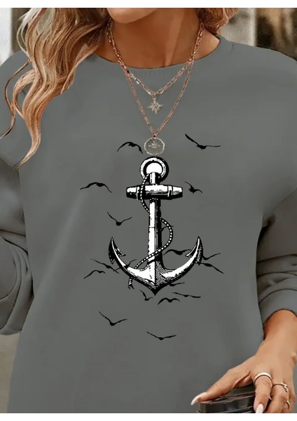 Kadın Uzun Kollu Bisiklet Yaka Desenli Viskon Iki Iplik Bluz