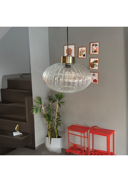 Elegant Şeffaf Cam Tekli Avize Plafonyer Rozans Başlık Sarkıt Lamba Restoran Salon Aydınlatma