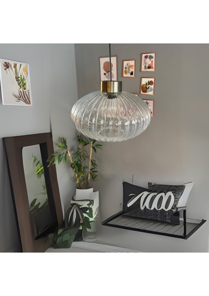 Elegant Şeffaf Cam Tekli Avize Plafonyer Rozans Başlık Sarkıt Lamba Restoran Salon Aydınlatma