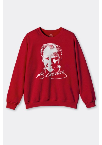 Mustafa Kemal Atatürk Imzası 29 Ekim Cumhuriyet Imza 10 Kasım Baskılı Sweatshirt Kırmızı Sweat