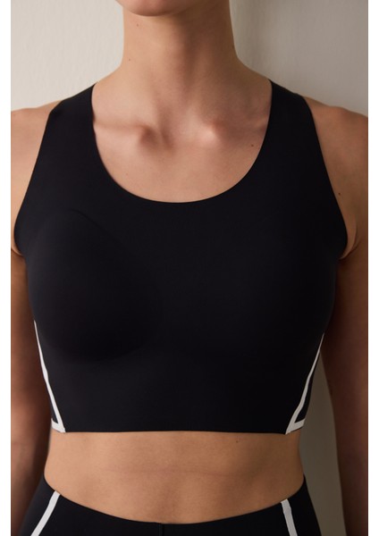 Siyah Orta Destekli Contrast Bonding Spor Sütyeni fiyatları
