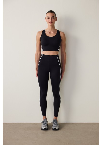 Siyah Orta Destekli Contrast Bonding Spor Sütyeni fırsatları