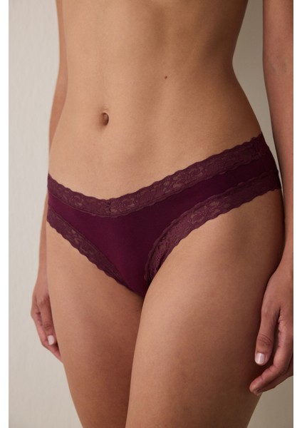 Bordo Comfy Pamuklu Dantelli Brazilian Külot
