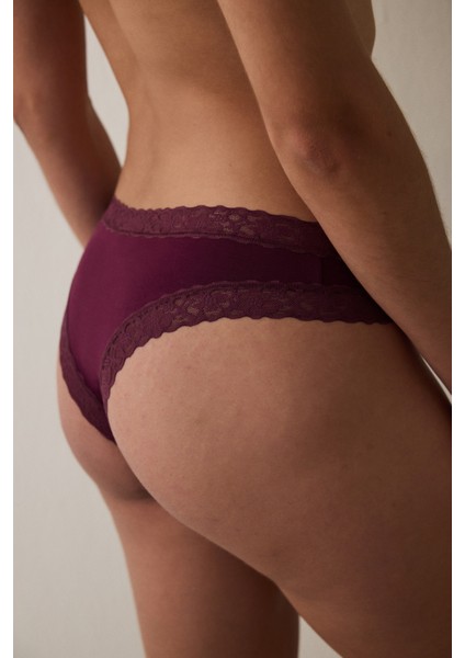 Bordo Comfy Pamuklu Dantelli Brazilian Külot fiyatları