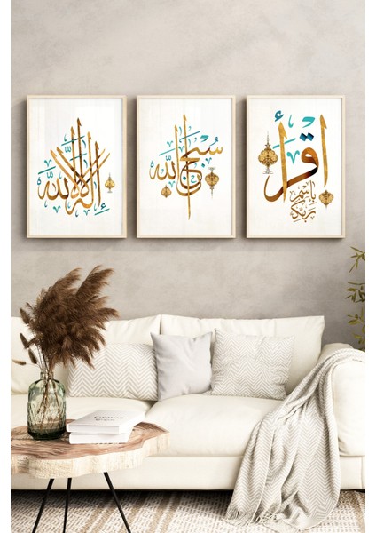 🖼️ “allah - Sübhanallah - Ikra” Yazılı 3'lü Çerçeveli Tablo Seti 🖼️ CRV1084 23 x 32 indirimleri