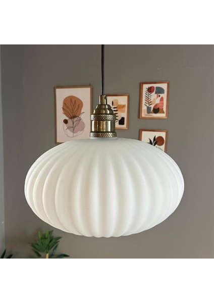 Elegant Cam Beyaz Avize Eskitme Lale Başlık Sarkıt Lamba Restoran Salon Aydınlatma