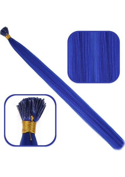 Fiber Sentetik Boncuk Kaynaklık Renkli Saç - Koyu Mavi - 100 Adet