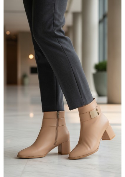 Nude Cilt Fermuarlı Kadın Bot Dar Kalıp 262326 Z