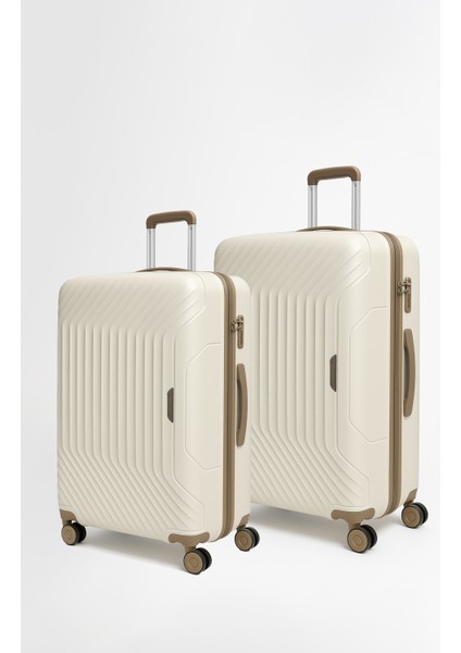 Benetton 2'li Set Büyük ve Orta Boy %100 Polipropilen Valiz Bej 14BNT8001