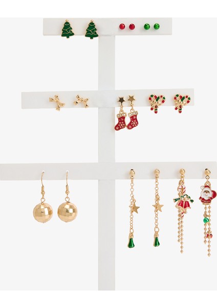 Altın Rengi Happy Year 10'lu Küpe Seti