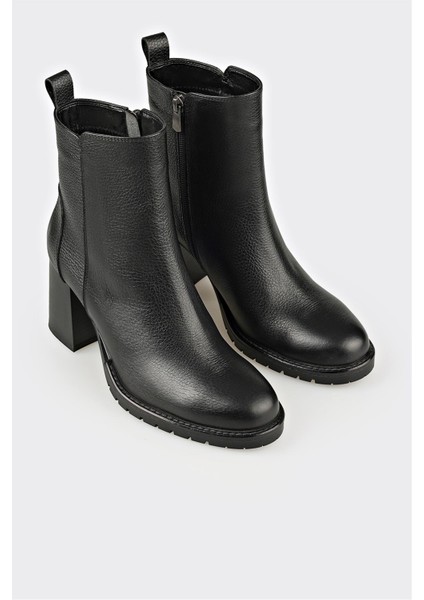 Siyah Deri Kadın Orta Topuk Bot fiyatları