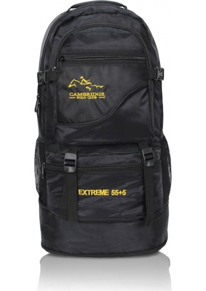 Extreme 55+5 Litre Su Geçirmez Kamp ve Seyahat Sırt Çantası – Çok Gözlü, Dayanıklı Outdoor Dağcı Çantası (Siyah)