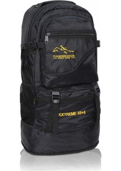 Extreme 55+5 Litre Su Geçirmez Kamp ve Seyahat Sırt Çantası – Çok Gözlü, Dayanıklı Outdoor Dağcı Çantası (Siyah)