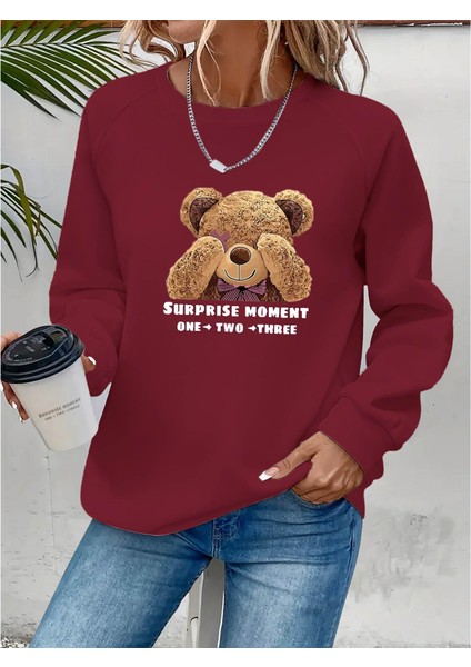 Kadın Uzun Kollu Bisiklet Yaka Ayıcık Desenli Viskon Iki Iplik Bluz indirimleri