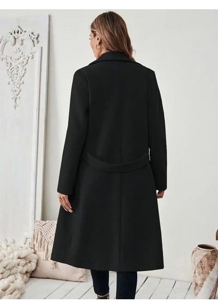 Kadın Uzun Kollu Yakalı Belde Şerit Düğme Detaylı Cepli Mini Kaşe Kaban indirimleri