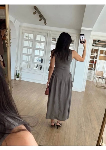 Kolsuz Uzun Kabardin Elbise - Gri fiyatları