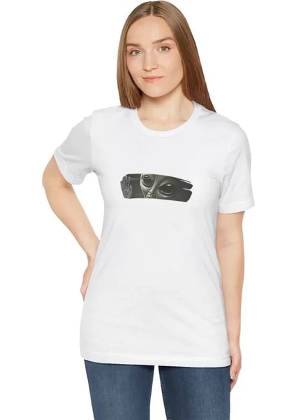 Unisex Bisiklet Yaka Baskılı T-Shirt - Beyaz fiyatları